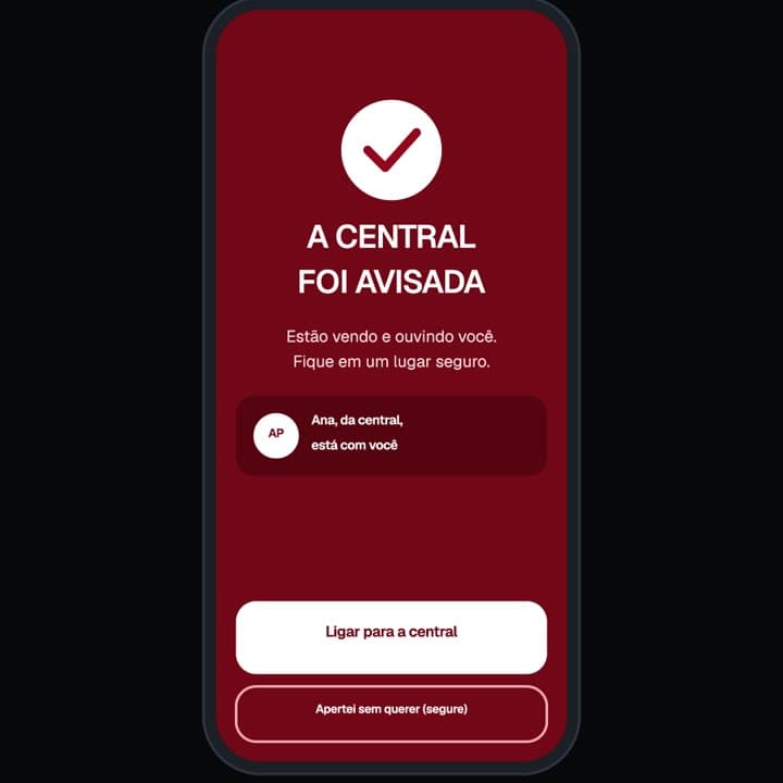 Tela do app Argos avisando que a central foi acionada pelo pânico
