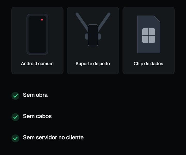 Celular Android, suporte de peito e chip de dados: tudo o que a Argos precisa